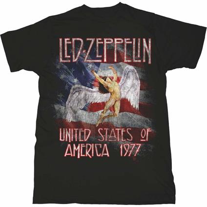 T-Shirt Unisex Tg. M. Led Zeppelin: Stars N Stripes Usa 77.