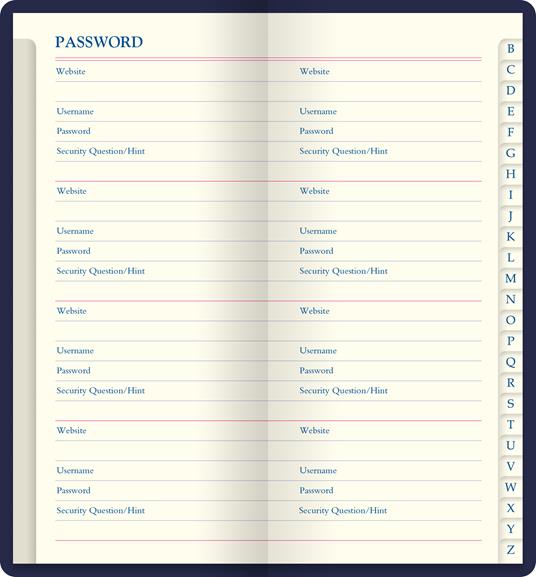 Taccuino Icon Slim Pkt Password Book Navy Slim Pkt Navy - Letts -  Cartoleria e scuola