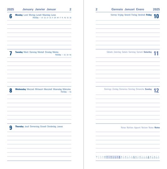 Agenda annuale 2025 Letts 12 Mesi, Milano Slim settimanale cioccolato - 16,6 x 8,2 cm - 2