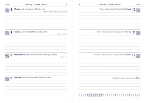 Agenda annuale 2025 Letts 12 Mesi, Block A5 settimanale celeste - 21 x 14,8 cm - 2