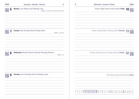 Agenda annuale 2025 Letts 12 Mesi, Block A5 settimanale celeste - 21 x 14,8 cm - 2