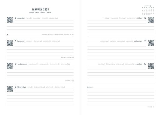 Agenda annuale 2025 Letts 12 Mesi, Serene A5 settimanale bordeaux - 21 x 14,8 cm - 2