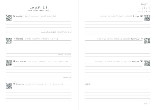 Agenda annuale 2025 Letts 12 Mesi, Serene A6 settimanale bordeaux - 14,8 x 10,5 cm - 2