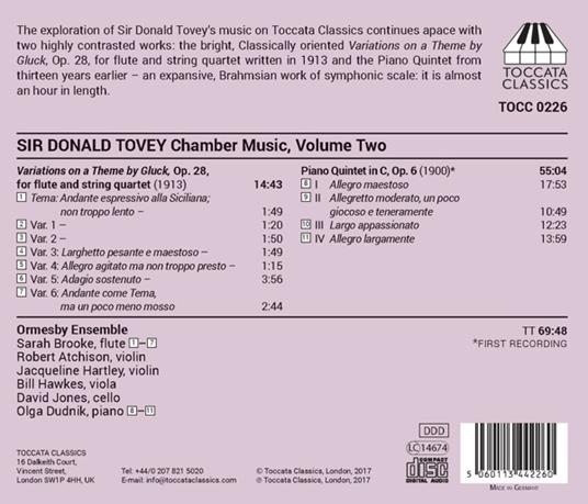 Quintetto per archi con pianoforte op.6 - Variazioni su un tema di Gluck op.28 - CD Audio di Donald Tovey,Ormesby Ensemble - 2