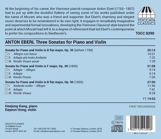 Sonate per violino op.35, op.49, op.50 - CD Audio di Anton Eberl,Dayeong Hong - 2