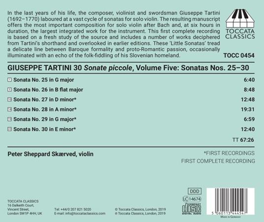 30 Sonate piccole per violino solo vol.5: Sonate n.25, n.26, n.27, n.28, n.29, n.30 - CD Audio di Giuseppe Tartini,Peter Sheppard Skaerved - 2
