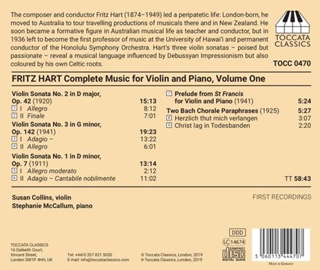 Musica completa per violino vol.1 - CD Audio di Fritz Hart,Susan Collins - 2