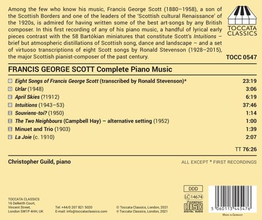 Complete Music For Solo Piano - CD Audio di Francis George Scott,Christopher Guild - 2