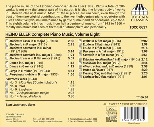 Musica completa per pianoforte vol.8 - CD Audio di Heino Eller - 2