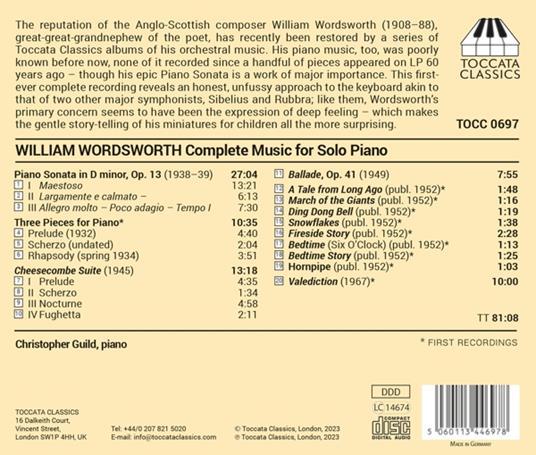Complete Music For Solo Piano - CD Audio di William Wordsworth,Christopher Guild - 2