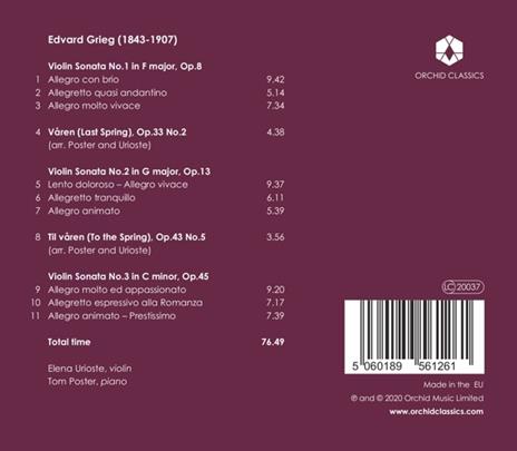 To The Spring: Grieg Violin Sonatas - CD Audio di Edvard Grieg - 2