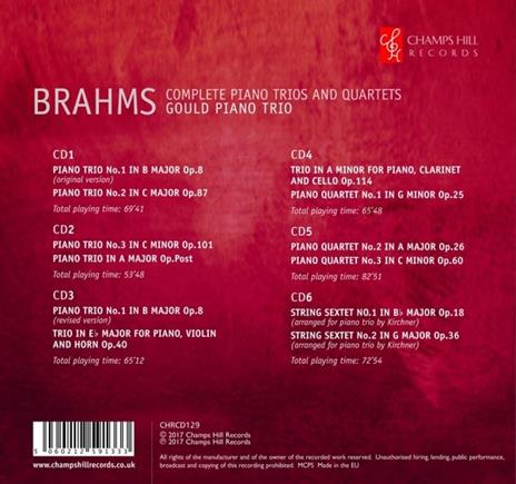 Trii e quartetti con pianoforte - CD Audio di Johannes Brahms,Gould Piano Trio - 2