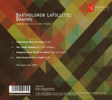 Musica per Violoncello e Pianoforte - CD Audio di Johannes Brahms - 2