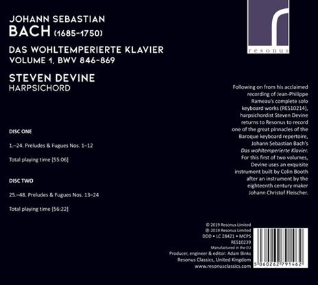 Il clavicembalo ben temperato libro 1 (Das Wohltemperierte Klavier Teil 1) - CD Audio di Johann Sebastian Bach,Steven Devine - 2