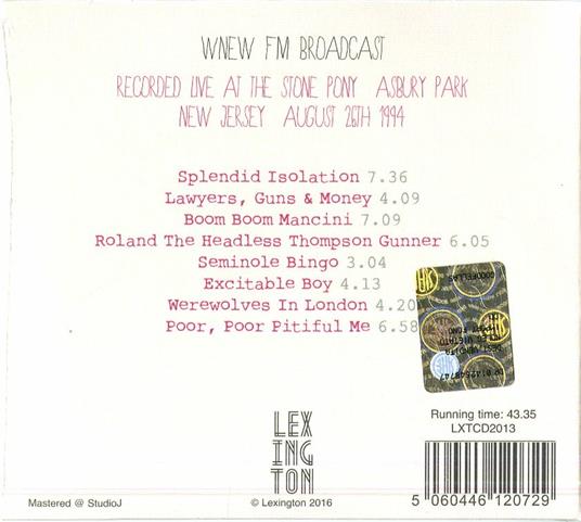 Stone Pony 26-8-94 - CD Audio di Warren Zevon - 2