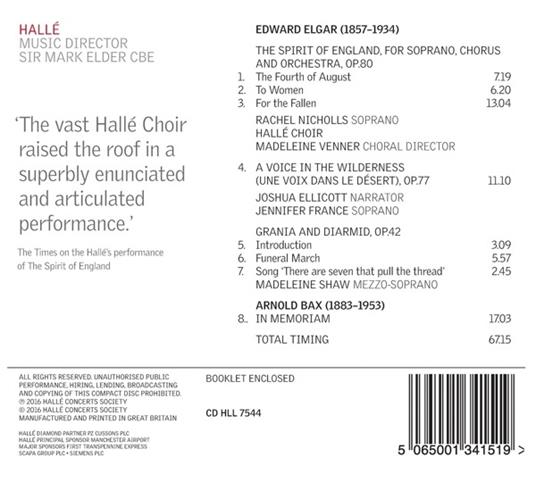 The Spirit of England op.80 - A Voice in the Wilderness op.77 - CD Audio di Edward Elgar,Arnold Bax - 2