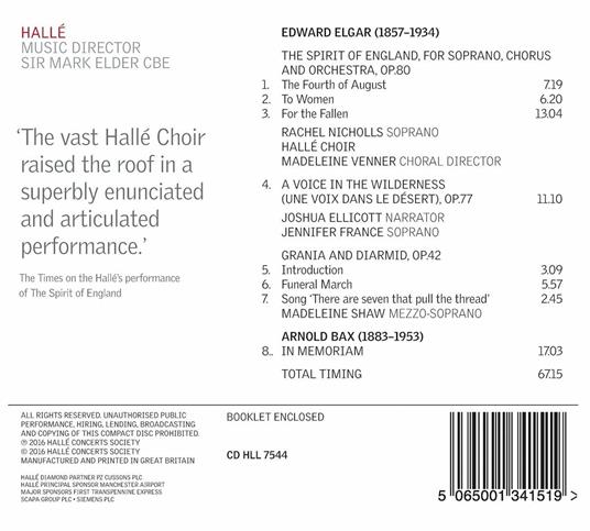 The Spirit of England op.80 - A Voice in the Wilderness op.77 - CD Audio di Edward Elgar,Arnold Bax - 3