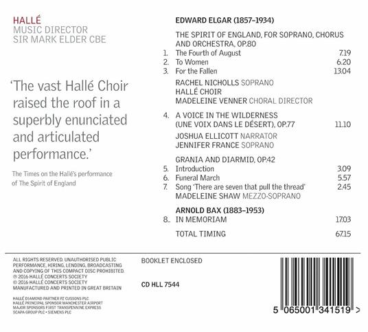 The Spirit of England op.80 - A Voice in the Wilderness op.77 - CD Audio di Edward Elgar,Arnold Trevor Bax - 3