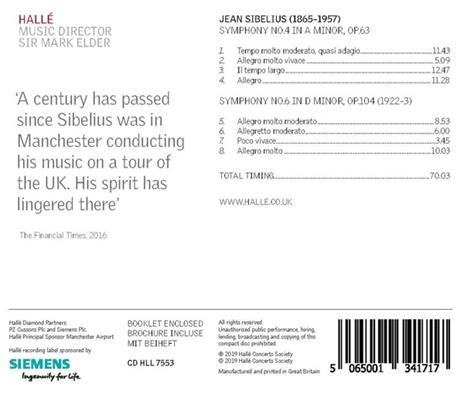 Sinfonie n.4, n.6 - CD Audio di Jean Sibelius - 2
