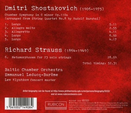 Leducq-Barome dirige Shostakovich e Strauss - CD Audio di Dmitri Shostakovich,Richard Strauss,Baltic Chamber Orchestra,Emmanuel Leducq-Barome - 2