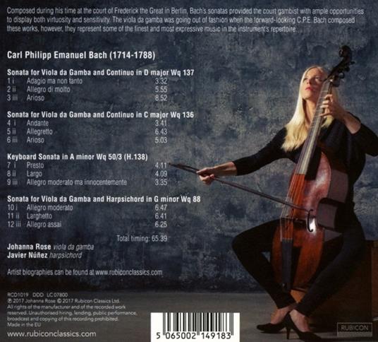 3 sonate per viola da gamba - CD Audio di Carl Philipp Emanuel Bach,Johanna Rose,Javier Nunez - 2