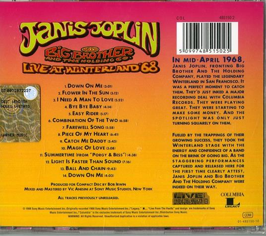 Live at Winterland'68 - CD Audio di Janis Joplin - 2