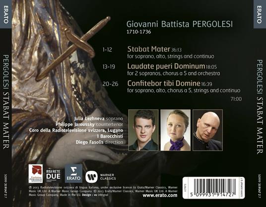 Stabat Mater - Laudate Pueri - Confitebor - CD Audio di Giovanni Battista Pergolesi,Diego Fasolis,Philippe Jaroussky,Julia Lezhneva,I Barocchisti - 2