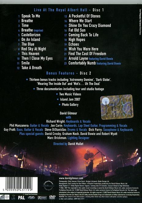 David Gilmour. Remember That Night. Live At The Royal Albert Hall (2 DVD) - DVD di David Gilmour - 2