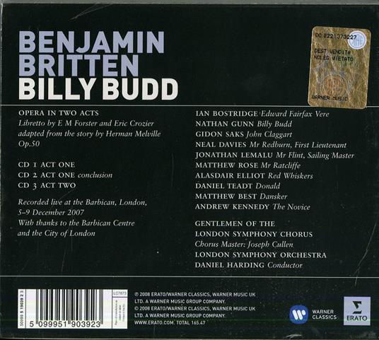 Billy Budd - CD Audio di Benjamin Britten,Nathan Gunn,Jonathan Lemalu,Ian Bostridge,Matthew Rose,London Symphony Orchestra,Daniel Harding - 2