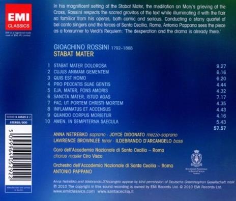 Stabat Mater - CD Audio di Gioachino Rossini,Anna Netrebko,Lawrence Brownlee,Joyce Di Donato,Ildebrando D'Arcangelo,Antonio Pappano,Orchestra dell'Accademia di Santa Cecilia - 2
