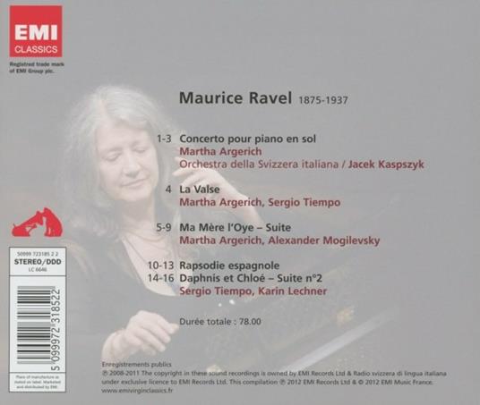 Concerto in Sol - Ma mère l'Oye - La Valse - Rapsodie espagnole - Daphnis et Chloé - CD Audio di Maurice Ravel,Martha Argerich,Orchestra della Svizzera Italiana - 2