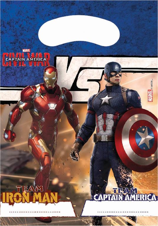 Marvel: Procos Party - Captain America - Civil War - 6 Sacchettini