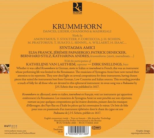 Krummhorn. Danze, Lieder, canzoni e madrigali - CD Audio di Syntagma Amici - 2