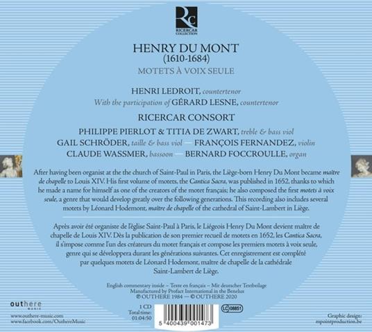 Mottetti a voce sola - CD Audio di Henry Du Mont,Ricercar Consort - 2