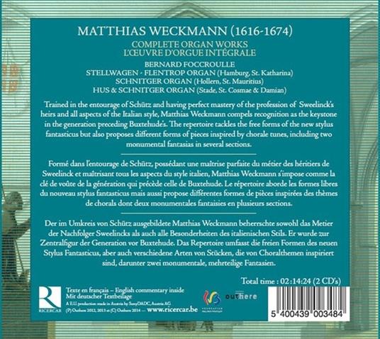 Musica per Organo - CD Audio di Matthias Weckmann,Bernard Foccroulle - 2