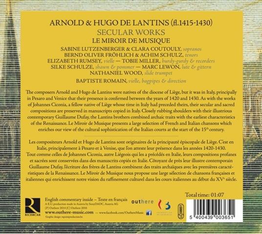 Musica vocale profana - CD Audio di Arnold De Lantins,Hugo De Lantins,Miroir de Musique - 2