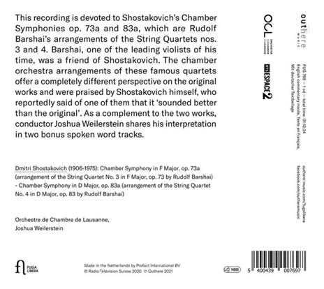Sinfonie da camera op.73a, op.83a (Arr. Barshai) - CD Audio di Dmitri Shostakovich,Orchestra da camera di Losanna - 2