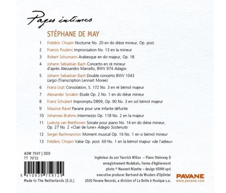 Pages Intimes - CD Audio di Stephane De May - 2
