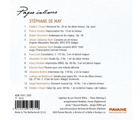 Pages Intimes - CD Audio di Stephane De May - 2
