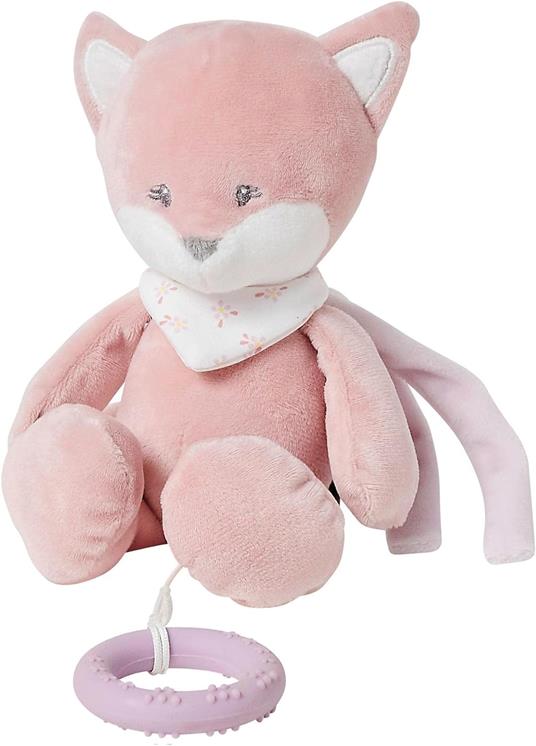 Nattou 485043 - Mini Peluche Carillon in Poliestere, Alice la Volpe, Ninna Nanna "La-Le-Lu", Con Anello da Dentizione, Ca. 23 cm, Rosa