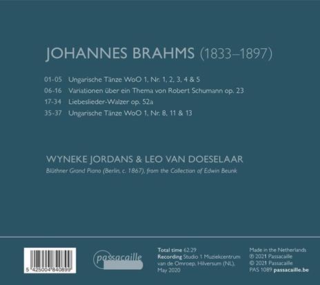 Brahms 4 Hands - CD Audio di Johannes Brahms,Leo Van Doeselaar,Wyneke Jordans - 2