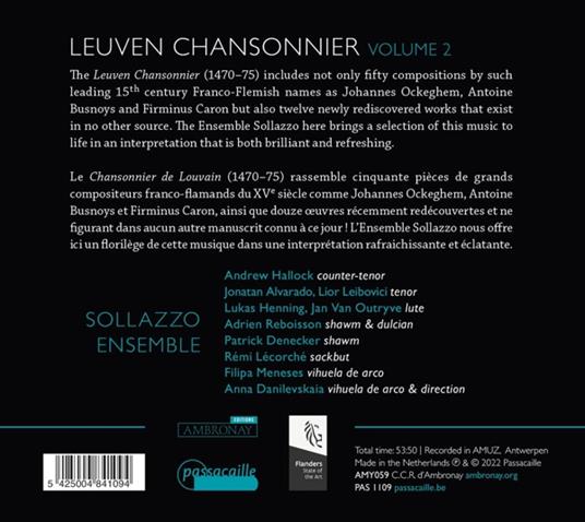 Leuven Chansonnier Vol. 2 - Ou Beau Chastel - CD Audio di Sollazzo Ensemble - 2