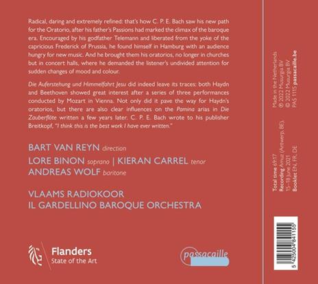 C.P.E. Bach. Die Auferstehung Und Himmelfahrt Jesu - CD Audio di Lore - Kieran Carrel - Andreas Wolf - Il Gardellino - Binon - 2