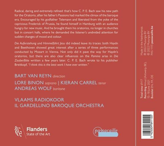 C.P.E. Bach. Die Auferstehung Und Himmelfahrt Jesu - CD Audio di Lore - Kieran Carrel - Andreas Wolf - Il Gardellino - Binon - 2