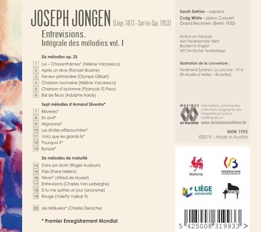 Entrevisions. Integrale Des Melodies Vol.1 - CD Audio di Joseph Jongen - 2
