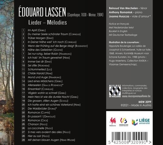 Lieder - Mélodies - CD Audio di Eduard Lassen,Reinoud van Mechelen - 3