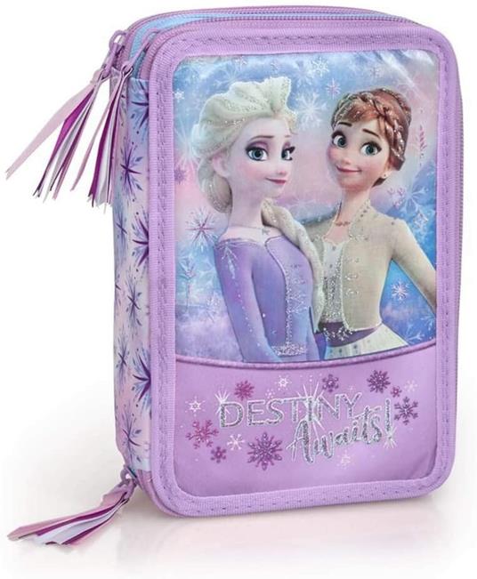 FROZEN - ASTUCCIO SCUOLA 3 ZIP FROZEN - ANNA ED ELSA - COMPLETO DI 44 PEZZI - PRODOTTO UFFICIALE DISNEY (LILLA) - 2