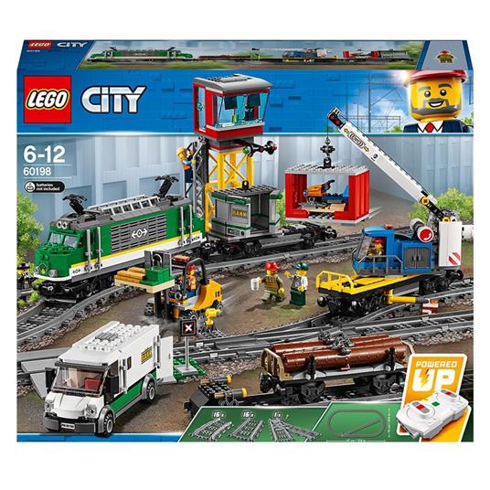 LEGO City 60198 Treno Merci, Giocattolo Telecomandato per Bambini di 6-12 anni, Bluetooth RC, 3 Carrozze, Binari e Accessori