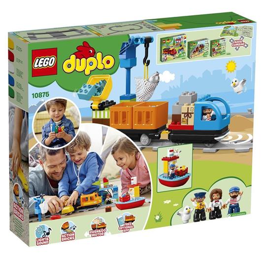 LEGO DUPLO 10875 Il Grande Treno Merci, Set Push & Go, Luci e Suoni, Gru Giocattolo, Giochi per Bambini dai 2 ai 5 Anni - 10