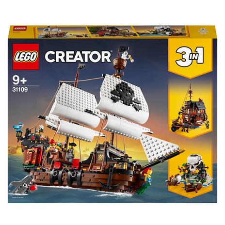 LEGO Creator 31109 Galeone dei Pirati, Set 3 in 1 con Nave Giocattolo, Locanda e Isola del Teschio, Minifigure e Squalo - 2